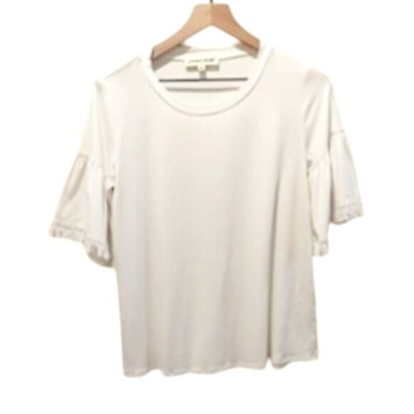 JOHNNY WAS Calme Fringe Trim Flutter Sleeve Cream Organic cotton.Size: XS - Picture 1 of 5